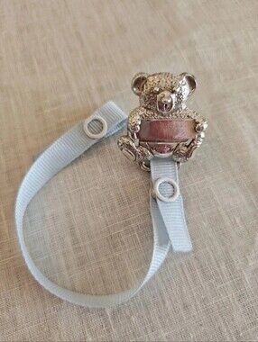 Empire Sterling Silver Teddy Bear Baby Boy Pacifier Clip .925 Blue Engravable